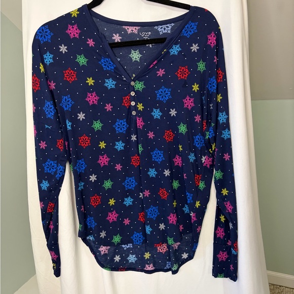 GAP Navy Snowflake Long Sleeve Top & Bottoms pajama set size S - Picture 2 of 14